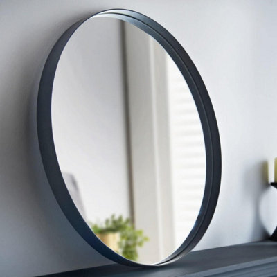 DEENZ Round Mirror 80Cm Black Deep Aluminium Frame Wall Mounted Mirror Bathroom Mirror Living Room Mirror - image 1