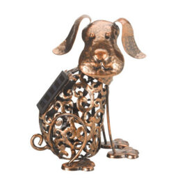 Solar Powered Silhouette Dog - Outdoor Garden Decorative Handmade Novelty Metal Ornament With Scroll Effect Cut Out & Led Light - thumbnail 3