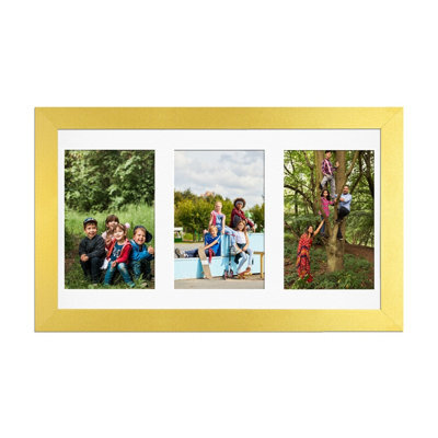 AK Frames 40X20Cm Gold Modern Multi Photo Frame With White Mount - Holds 3 Apertures (3X) 6X4 Photos - image 1