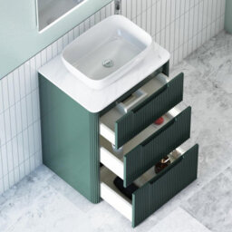 Royal Bathrooms Avenza 600mm Deep Moss Green Floor Standing Countertop Bathroom Vanity Unit 3 Drawer With Elva Basin - thumbnail 5