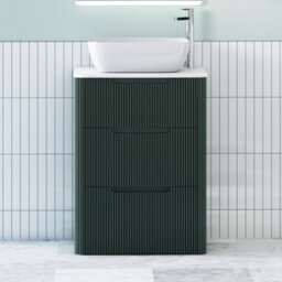 Royal Bathrooms Avenza 600mm Deep Moss Green Floor Standing Countertop Bathroom Vanity Unit 3 Drawer With Elva Basin - thumbnail 1