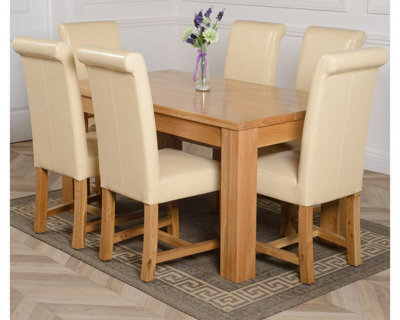 That's Furniture Dakota 152 X 87 Cm Chunky Medium Oak Dining Table And 6 Chairs Dining Set With Washington Ivory Leather Chairs - image 1