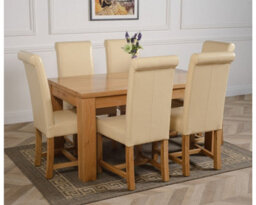 That's Furniture Dakota 152 X 87 Cm Chunky Medium Oak Dining Table And 6 Chairs Dining Set With Washington Ivory Leather Chairs - thumbnail 3