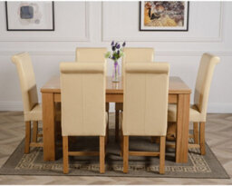 That's Furniture Dakota 152 X 87 Cm Chunky Medium Oak Dining Table And 6 Chairs Dining Set With Washington Ivory Leather Chairs - thumbnail 2