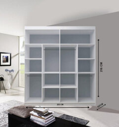Modern Lyon Mirror Sliding Door Wardrobe With Hanging Rails & Shelves (Grey, 203Cm) - thumbnail 2