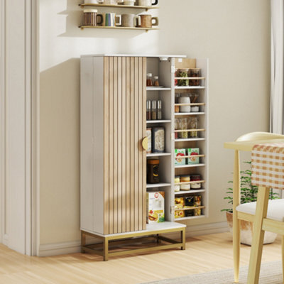 Homcom Kitchen Cabinet With Double Doors, 5 Tiers, 12 Spice Racks, White - image 1