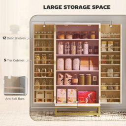 Homcom Kitchen Cabinet With Double Doors, 5 Tiers, 12 Spice Racks, White - thumbnail 4