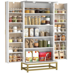 Homcom Kitchen Cabinet With Double Doors, 5 Tiers, 12 Spice Racks, White - thumbnail 2
