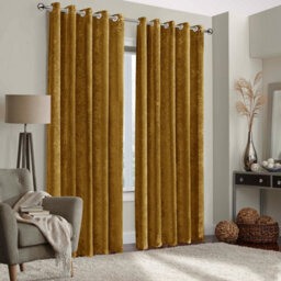 Aspire Homeware Ochre Velvet Curtain Room Darkening Blackout Eyelet Curtain Pair (W)168Cm X (D)183Cm With Tie Back Pair