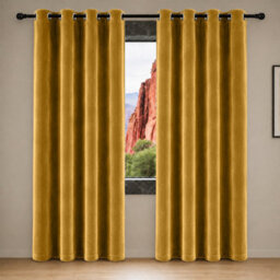 Aspire Homeware Ochre Velvet Curtain Room Darkening Blackout Eyelet Curtain Pair (W)168Cm X (D)183Cm With Tie Back Pair - thumbnail 7