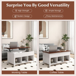 Costway Lift Top Coffee Table Modern Wooden Lift Top Dining Cocktail Table Living Room - thumbnail 7
