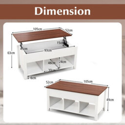 Costway Lift Top Coffee Table Modern Wooden Lift Top Dining Cocktail Table Living Room - thumbnail 2