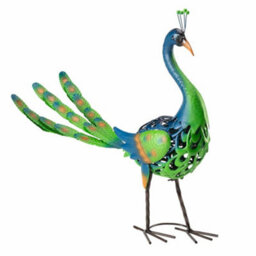 Garden Gear Metal Peacock Ornament, Bird Statue, Outdoor Painted Sculpture For Pathways, Patios & Borders, Height 58Cm - thumbnail 1
