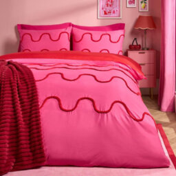 Ohs Tufted Wave Bedding Set Modern Duvet Cover With Pillowcase, Hot Pink/red - King - thumbnail 1