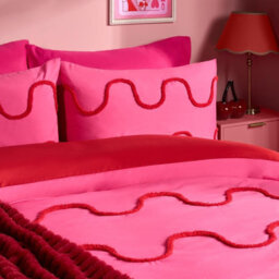 Ohs Tufted Wave Bedding Set Modern Duvet Cover With Pillowcase, Hot Pink/red - King - thumbnail 2