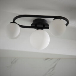 Anson Lighting Frio Matt Black With Matt White Glass Shade Contemporary 3 Light Semi Flush Bathroom Light - thumbnail 3