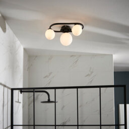 Anson Lighting Frio Matt Black With Matt White Glass Shade Contemporary 3 Light Semi Flush Bathroom Light - thumbnail 4