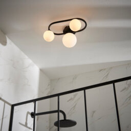 Anson Lighting Frio Matt Black With Matt White Glass Shade Contemporary 3 Light Semi Flush Bathroom Light - thumbnail 5