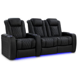 Valencia Tuscany Luxury Edition Home Theater Seating Row Of 3 Loveseat Right Onyx Nappa Leather Diamond Stitching