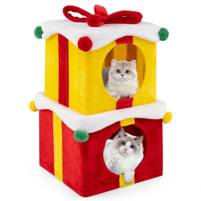 Costway Storey Cute Christmas Cat House Stackable 2 Gift Box Shaped Kitten Condos - image 1