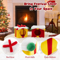 Costway Storey Cute Christmas Cat House Stackable 2 Gift Box Shaped Kitten Condos - thumbnail 9