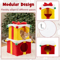 Costway Storey Cute Christmas Cat House Stackable 2 Gift Box Shaped Kitten Condos - thumbnail 8