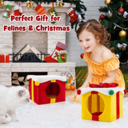 Costway Storey Cute Christmas Cat House Stackable 2 Gift Box Shaped Kitten Condos - thumbnail 6