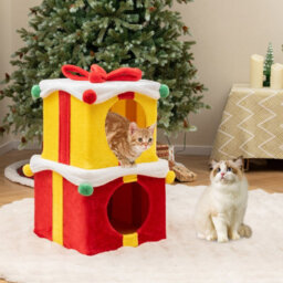 Costway Storey Cute Christmas Cat House Stackable 2 Gift Box Shaped Kitten Condos - thumbnail 3