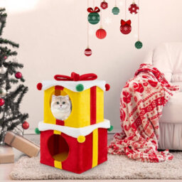 Costway Storey Cute Christmas Cat House Stackable 2 Gift Box Shaped Kitten Condos - thumbnail 5