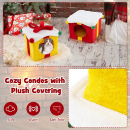 Costway Storey Cute Christmas Cat House Stackable 2 Gift Box Shaped Kitten Condos - thumbnail 7