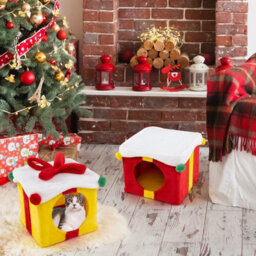 Costway Storey Cute Christmas Cat House Stackable 2 Gift Box Shaped Kitten Condos - thumbnail 4
