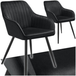 Tectake Set Of 2 Chair Marilyn - Velvet Look, Quilted, Continuous Backrest, Slim Steel Legs  - Black/black