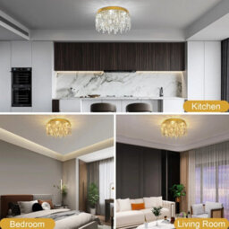 Led Chandelier Ceiling Light Crystal Gold 40Cm 3 Color Lights - thumbnail 6