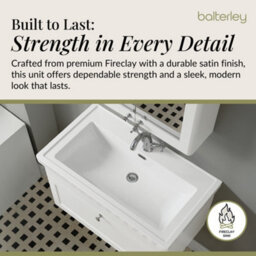 Balterley Classic Traditional Bathroom Wall Hung 1-Drawer Vanity Unit & Fireclay Basin, Satin White, 800mm - thumbnail 4