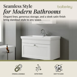 Balterley Classic Traditional Bathroom Wall Hung 1-Drawer Vanity Unit & Fireclay Basin, Satin White, 800mm - thumbnail 2
