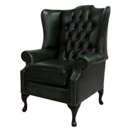 Chesterfield Prince's High Back Wing Chair Mallory Style Antique Green Leather In Stock - thumbnail 2