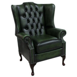 Chesterfield Prince's High Back Wing Chair Mallory Style Antique Green Leather In Stock - thumbnail 3