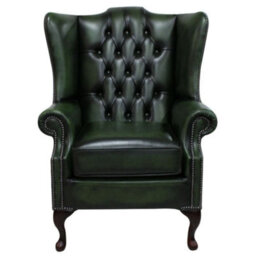 Chesterfield Prince's High Back Wing Chair Mallory Style Antique Green Leather In Stock - thumbnail 1