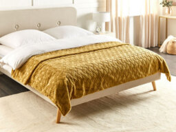 Beliani Bedspread Sitapur Faux Fur 150 X 200 Cm Mustard - thumbnail 2