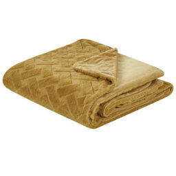 Beliani Bedspread Sitapur Faux Fur 150 X 200 Cm Mustard