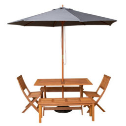 Samuel Alexander Outdoor 6 Person Rectangular Wooden Garden Dining Table, 2 Benches, Chairs With Grey Parasol And Base Set - thumbnail 9