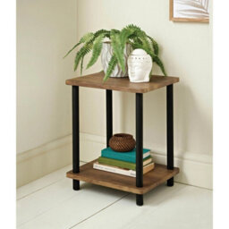 Walnut 2 Tier Side Table Bedside Coffee Table Small End Table With Shelf - thumbnail 1