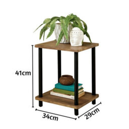 Walnut 2 Tier Side Table Bedside Coffee Table Small End Table With Shelf - thumbnail 2
