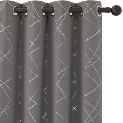 Deconovo Curtains Foil Printed Line Thermal Curtains Noise Reducing Eyelet Blackout Curtains 66 X 54 Inch Dark Grey 2 Panels