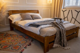 Nodax Small Double Bed Frame, F1, Solid Pine Wood, Easy Assembly, Sturdy Slats & Extra Support Legs, 4Ft, Oak Finish - thumbnail 5