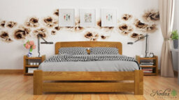 Nodax Small Double Bed Frame, F1, Solid Pine Wood, Easy Assembly, Sturdy Slats & Extra Support Legs, 4Ft, Oak Finish - thumbnail 2