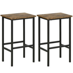 Homcom Industrial Bar Stools Set Of 2, Kitchen Bar Chairs Home Pub Rustic Brown - thumbnail 2
