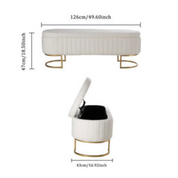 Teddy Velvet Upholstered Bench Bed End Ottoman Storage Stool 126X43X47Cm - thumbnail 5