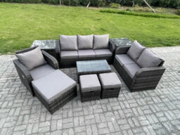 Fimous Outdoor Garden Furniture Sets 9 Pieces Wicker Rattan Furniture Sofa Sets With Coffee Table Loveseat 3 Footstools - thumbnail 1
