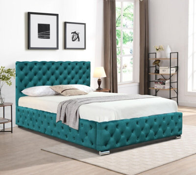 Comfy Living 5Ft Green Tufted Fabric Bed Frame